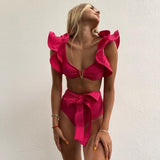 Women Floral 2021 Push-Up Padded Bra Ruffles Bandage Bikini Set Swimsuit Swimwear Bathing Suit Beachwear