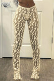 Embroidered Sheer Mesh Leggings Women Pants 2023 Summer Casual Skinny Stretch Dot Print Trousers Lady Bottoms