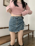 Zingj Girl High-Waisted Denim Skirt Women's Summer Skirt Small Washed Vintage Half Skirt Strap Wrapped Hip