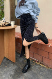Black Long Denim Skirt Womens 2021 Fall Fashion High Waisted Slit Skirt Ladies Bodycon Korean Midi Skirt
