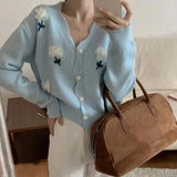 Zingj New Niche Design Sense Flower Long Sleeve Sweater Female College Wind Reduces Age Knitting Cardigan Short Coat-Outfit