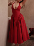 Spice Girl Sexy Wind Dress Woman 2025 Spring/Summer New Fashion Temperament Folds And Body Design-Sense Hanging Neck
