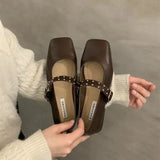 Zingj Jane Shoes Female 2024 Summer New Niche Design Sense Flat Bottom A Word Buckle Square Head Senior Sense Of Spring And Autumn Single