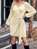Trend Autumn And Winter New Trend Solid Color V Collar Slim Lady Tied Waist