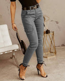 Fashion Zipper Pocket Design Casual Pants Without Belt Women's High Waist Cargo Pants Trousers Female