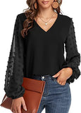 Women Blouse 2022 Spring Fashion V Neck Long Sleeve Elegant Office Work Shirts Tops Lady Plus Size Casual Chiffon