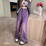 Zingj Street Purple Straight Leg Jeans Male And Female Street Logo Hip Hop Retro Wide-Leg Mop