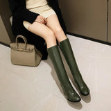 Black Women Knee High Boots PU Leather Pointed Toe Long Boots Ladies Square High Heel Autumn Winter Zipper Women's