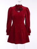 Velvet Women Party Dress Bright Hollow Out Folds Shrug Elegant Fashion Sexy Chic Christmas Mini Dress For New