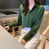 Fashion Silk Shirt Women Long Sleeve Shirts Women White Shirt Woman Silk Blouse Tops Casual Solid Basic Shirts