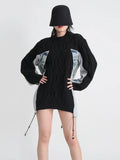 Zingj Lazy Wind Cowboy Splicing Sweater Loose Casual Fashion Long Long Sleeve Knit Sweater
