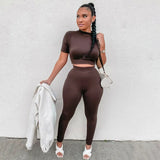 Zingj New Women's Casual Two-Piece Slim Short Sleeve Sports Suit-Outfit