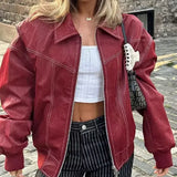 Stitching Details Oversized Leather Jacket-Outfit