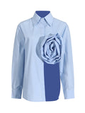 Summer New Fashion Casual Wind Lapel Flower Splicing Design Sense Hollow Out Slit Long-Sleeved Jacket