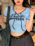 Grunge Aesthetic T Shirt Vintage Summer Crop Top Y2k Short Sleeve Sexy Letter Tee Shirt Femme Skinny Ladies Tops