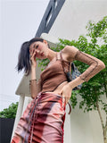 Tie Dye Drawstring Long Skirt For Women High Waisted Bodycon Designer Heart Ruched Midi Skirt 2022 High Fashion