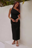 Zingj Spring And Summer New Solid Color Inclined Shoulder Open Shoulder Sexy Medium Long Dress