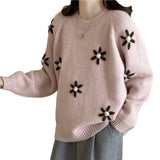 Zingj Winter New Style Korean Is Loose Languid Lazy Wind Knit Jacket Sen Is Restoring Ancient Ways Handmade Flower Embroidery Head Sweater Female-Outfit