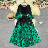 Zingj New Women's Dress Oversized Skirt Print Pleated Waist Lace Holiday