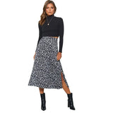 Zingj / Summer 2023 Leopard Print Slit Skirt Sexy Zipper High-Waist Long Skirt-Outfit