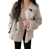 Zingj Chic Winter Retro Lapel Double Breasted Woolen Coat Versatile Loose Long Sleeve Short Woolen Coat