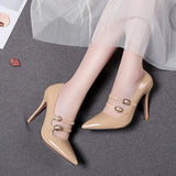 SGESVIER Fashion Pointed Toe Solid High Heel Shoes Nightclub Women's Pumps Thin Heel Buckle Wedding Party Shoes Size 30-47