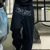 Baggy Casual Wide Leg Jeans Women Street Retro Hip Hop Embroidery Jeans Trend Fashion Black High-waist Jean Y2k Men