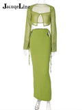 Summer Elegant Dress for Women 2022 Womans Lace Tops And Maxi Skirt Set Beach Sexy Outfits See Through Two Piece