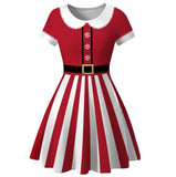 Snowman Print Christmas Women 2023 New Short Sleeve Elegant Vintage Party Xmas Dress Robe Femme Casual Femal