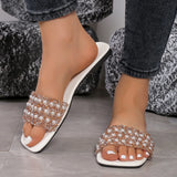 Zingj Slippers Female 2024 Summer New Pearl Rhinestone Outside Wear Square Head Fashion Casual Women
