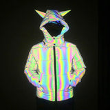 Winter Fashion Dazzle Color Reflective Cotton-Padded Clothes Women Lovely Three-Dimensional Beast Horn Rainbow Color Luminous Cotton-Padded Clothes-Outfit