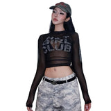 2025 New Women's Fashion Hottie Sexy Round-Neck Printing Mesh Perspective To Repair Short T-Shirt
