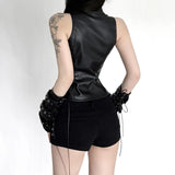 Street Babes High-Necked Metal Buckle Leather Waist Design Repair Short Sleeveless