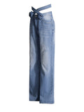 Zingj Three-Dimensional Flower Splicing Casual Pants 2024 Summer New Temperament Wash Water Light Blue Straight Tube Jeans