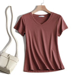 Quality Plain T Shirt Women Cotton Elastic Basic T-shirts 2021 Summer Tops Short Sleeve T-shirt Women Tees Plus Size