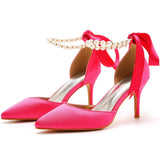 Cm Fine Heel Large-Size Sandals Banquet Women's Shoes Ribbon Beads High Heel Sandals And Ribbon Dress