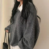 V-Neck Solid Color Pullover SweaterOutfit