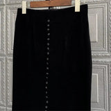 Autumn Women Fashion Office Lady Ruffle Black Skirt Golden Velvet High Waist Calf-Length Midi Fishtail Skirts Jupe