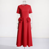 French Elegant Style Splicing Three-Dimensional Flower Design Long Dress 2025 New Waist Display Lanky Dress Female