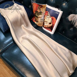 2022 Summer Women Long Satin Slip Dress Spaghetti Strap Elegant Lady Sexy Satin Party Dress Plus Size