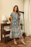 Queens Women Red Floral Print Bat Sleeve Beach Bohemian Dresses Ladies V Neck Tassel Summer Boho Dress