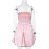 Satin Puff Ruched Tube Mini Dress-Outfit