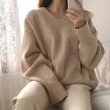 Zingj Lazy Wind V-Neck Sweater Women Look Loose And Thin, Wearing Knitted Bottomed Sweaters