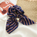 Chiffon Bowknot Silk Hair Scrunchies Women Pearl Ponytail Holder Hair Tie Hair Rope Rubber Bands Headwear Hair