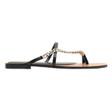 ZAR Brand 2022 New Summer Slippers Women Luxury Fashion Square Toe Metal Chain Flat-Heeled Sandals Woman Shoes Plus Size