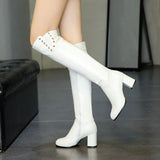 Women Boots Fashion Zipper Thick High Heels Knee High Boots Round Toe Autumn Winter Woman Shoes Size 34-43