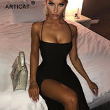 Long Backless Maxi Dress Women Spaghetti Strap High Split Bodycon Bandage Summer Dress Elegant Slim Party Dress