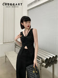 Ruched Asymmetrical Sleeveless Top Women Summer 2022 Black V Neck Drawstring Bodycon Crop Tank Top Designer