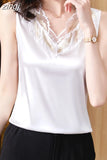 Women's Blouses Sexy Tank Tops Solid Female Embroidery Camisole Summer Satin Sleeveless Women Clothing Lace Womens