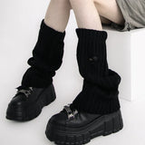 Streetwear Grunge Knitted Leg Warmers Solid Gothic Harajuku Women Japanese Ripped Calf Socks Boots Cover Y2k Aesthetic